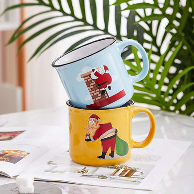 Set Of 6 Coffee Mug Set Large-Sized 14 Ounce Christmas Theme Ceramic Coffee Mugs