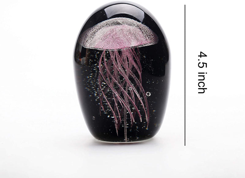 4.5 Inch Glass Jellyfish Paperweight, Glass Paperweight Figurine Glow in The Dark (Black