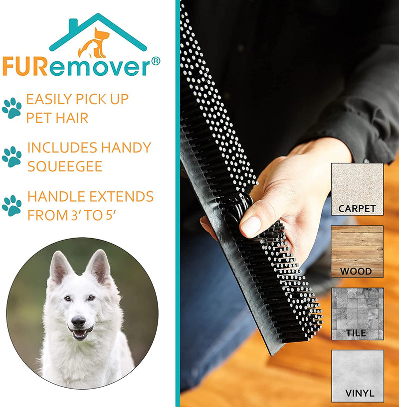 FURemover Pet Hair Remover Carpet Rake - Rubber Broom for Pet Hair Removal Tool