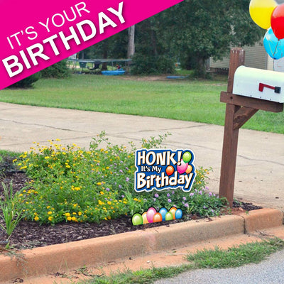 Bigtime Signs HONK! It's My Birthday Sign - 2 Pc Set (Sign/Balloons) with Metal Stakes