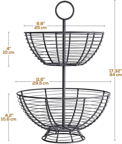2 Tier Fruit Bowl - Farmhouse Wire Basket By & Co. | Two Tier Fruit Basket For Kitchen