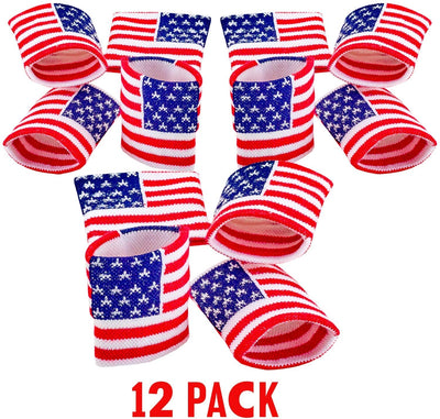 Kicko American Flag Wrist Bands - 12 Pack - for Kids, Party Favors, Stocking Stuffers