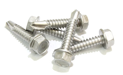 14 X 1-1/2'' Stainless Hex Washer Head Self Drilling Screws, (50 pc) 410 Stainless Steel