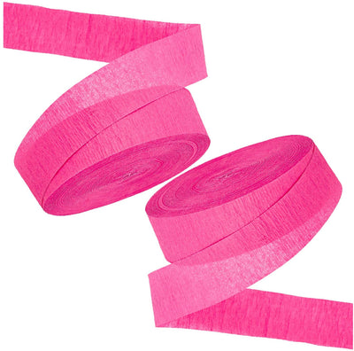 Kicko Hot Pink Crepe Streamers - 2 Pack, 1000 Feet x 1.75 Inches - for Kids, Baby Showers