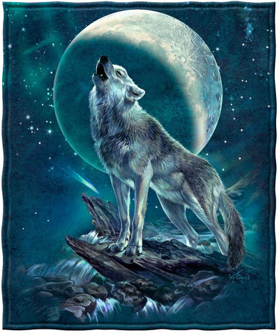 Dawhud Direct Fleece Throw Blanket (Moon Soloist Wolf