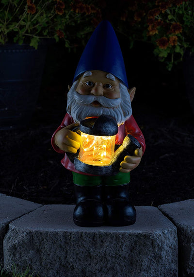 Gnome Solar Powered Led Outdoor Decor Garden Light, 6" W X 13" H (Blue Hat)