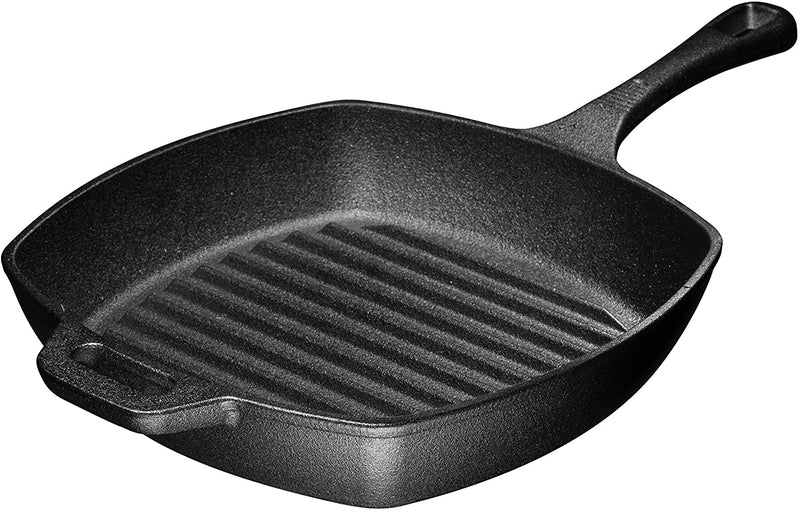 Bruntmor 10 Inch Square Cast Iron Grill Pan Skillet Grill Pan with Easy Grease Draining