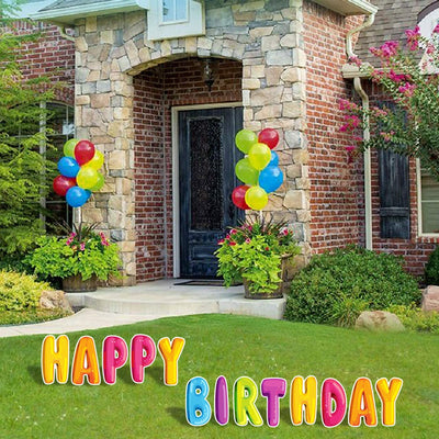 Bigtime Signs Happy Birthday Yard Signs - Colorful Lawn Letters with Metal Step Stakes