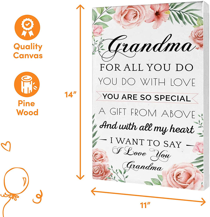 Grandma Gifts From Grandkids - Hangable Canvas Poem Gift For Grandma - Signs For Home