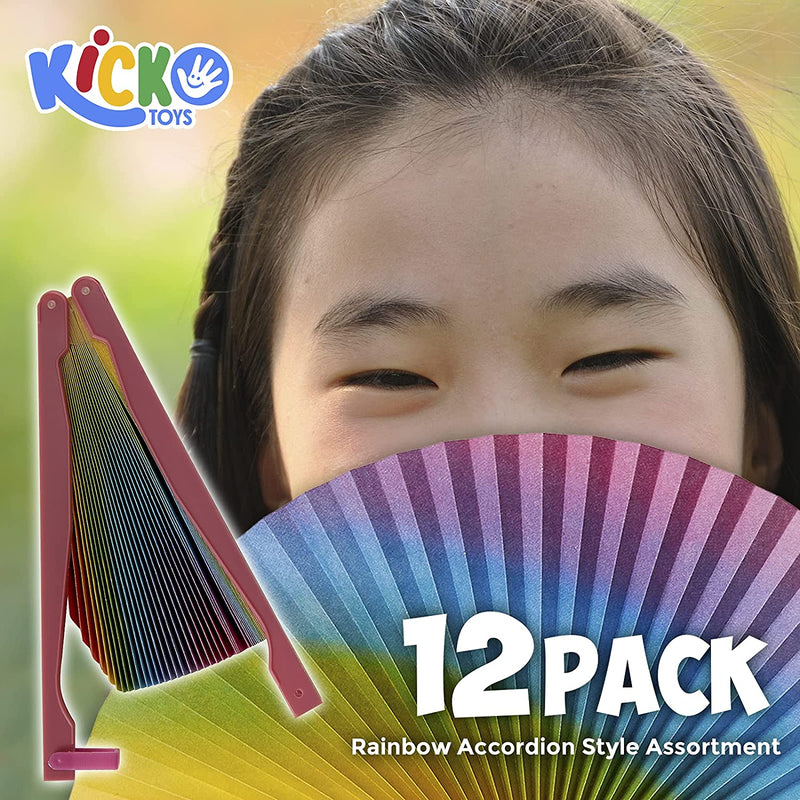 Kicko 10 Inch Folding Rainbow Paper Fan - 12 Pieces of Accordion Style Assortment