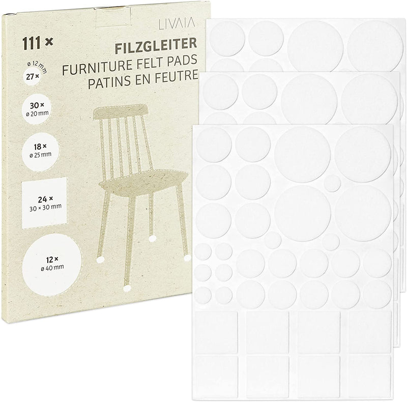 Felt glider self -adhesive white 111x chair felt glider set in 5 sizes as