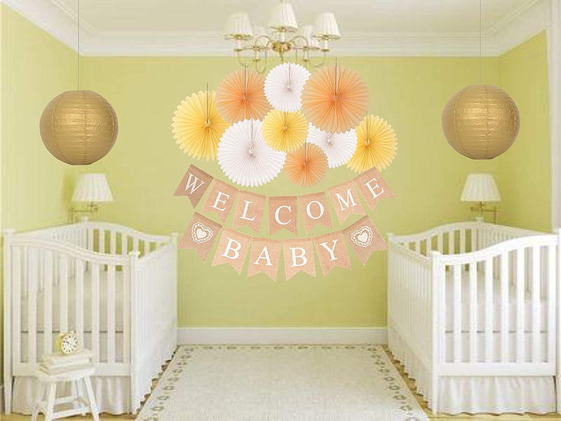 Welcome Baby Party Decoration | Rustic Welcome Baby Burlap Banner | Baby Shower
