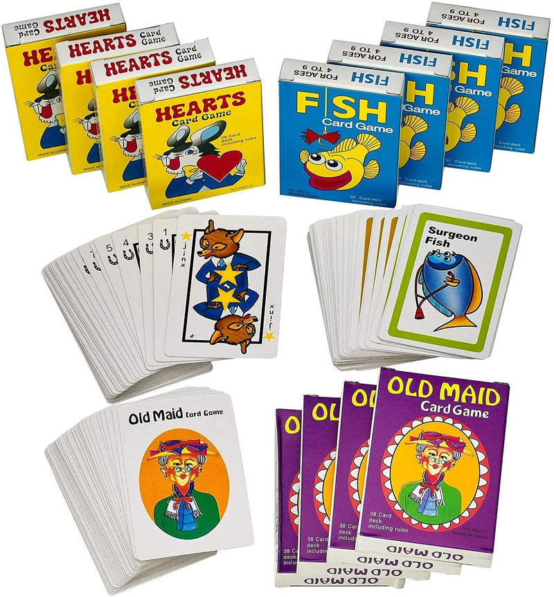 Kicko Kids Classic Playing Card Games - 12 Pack - Go Fish, Hearts, Old Maid - Stocking