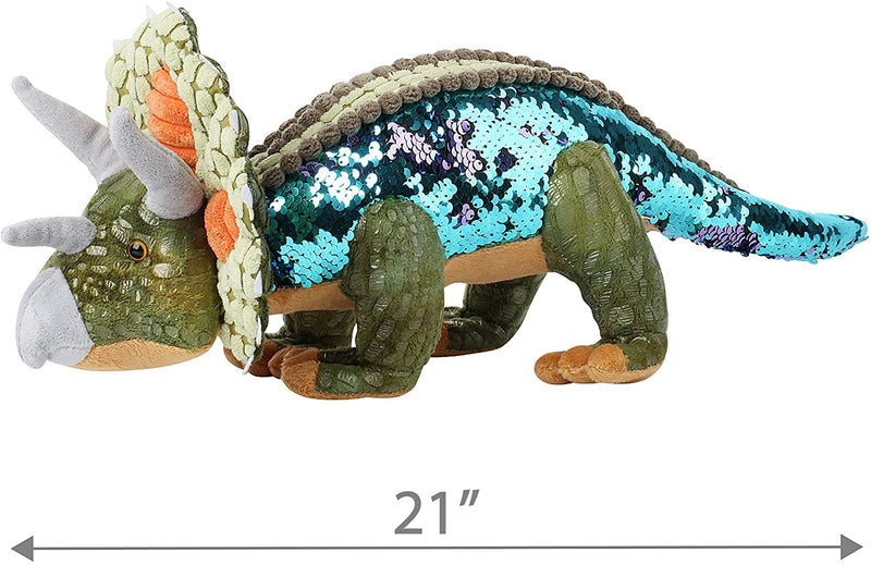 Dinosaur Plush Toy  Reversible Sequin Dinosaur 21 - TriceratopsStuffedAnimal