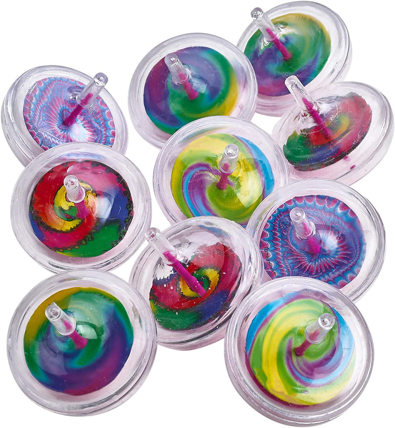 Kicko Plastic Swirl Spin Tops - Pack of 10-2.25 Inches Assorted Cool Transparent Spiral