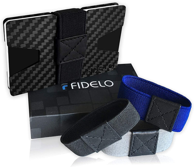 Fidelo Carbon Fiber Minimalist Wallet - Slim Credit Card Holder Money Clip Wallets for Men