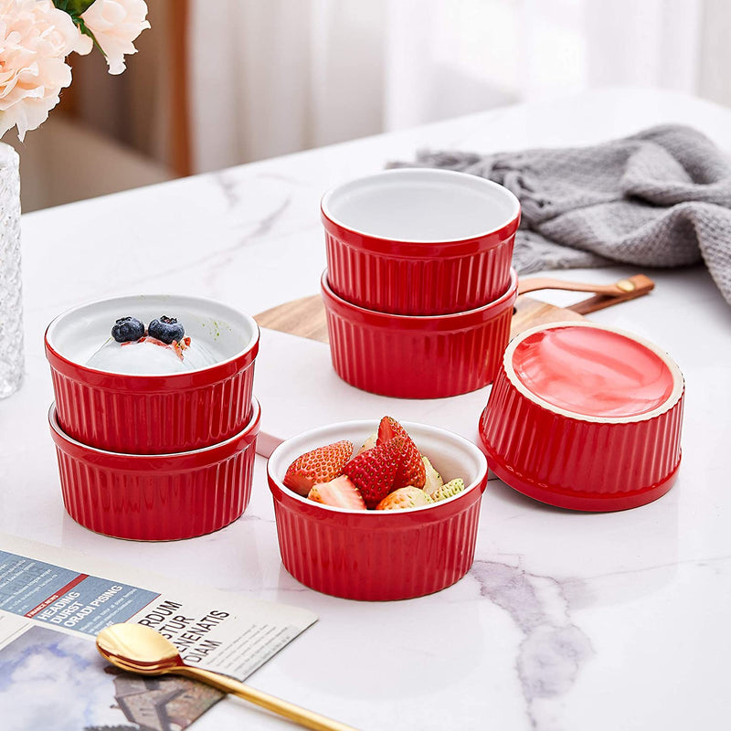 Oven Safe Ceramic Ramekins Souffle Dishes For Souffle, Creme Brulee and Dipping Sauces
