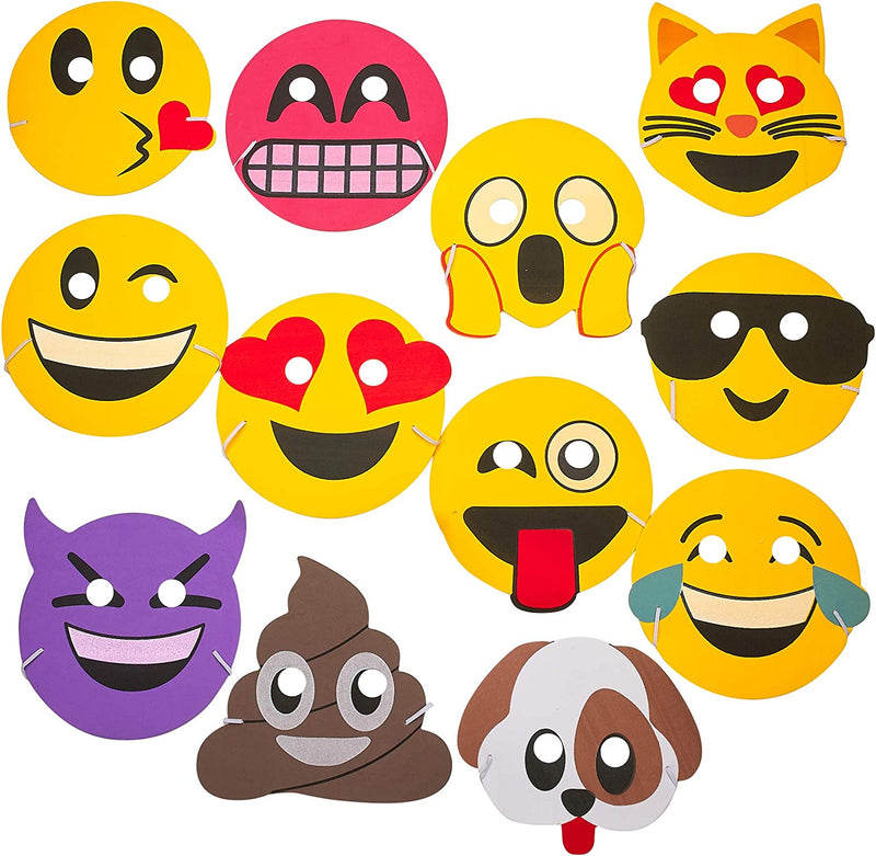 Kicko Foam Emoticon Masks - 12 Pack - 7.5 Inch - for Kids, Party Favors, Stocking