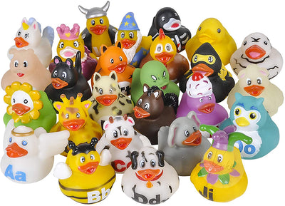 Kicko Alphabet Rubber Duck Toys - 26 Pack - Assorted Duckies for Kids Party Favors,