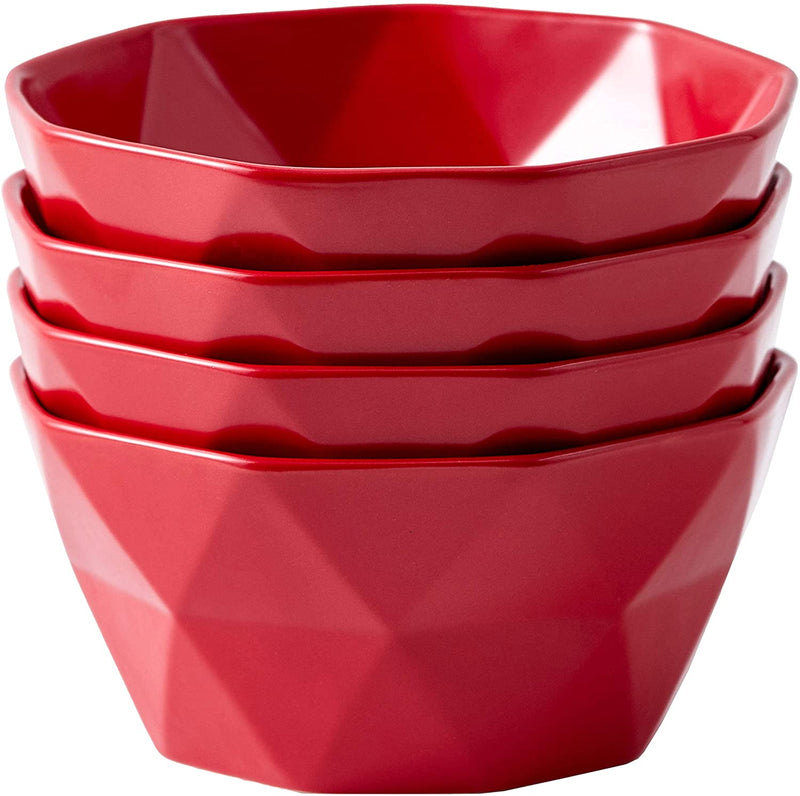 Soup Bowls Set of 4 Geometric 30 Ounce Soup Bowls - Elegant Stackable Ceramic Bowls