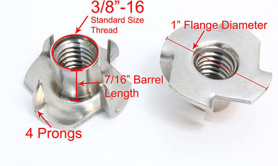 Stainless T-Nuts, 5/16"-18 (25 Pack), Threaded Insert, Choose Size/Quantity, by Bolt