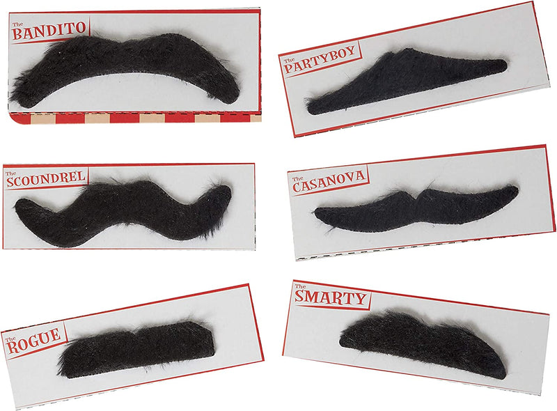 Kicko Party Black Mustache - 12 Adhesive Whiskers for Kids and Adults Costume Play