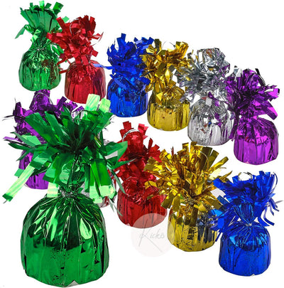 Kicko Colored Metallic Balloon Weights - 5.5 Inch Wrapped Loads - Pack of 12 Heavy Blocks