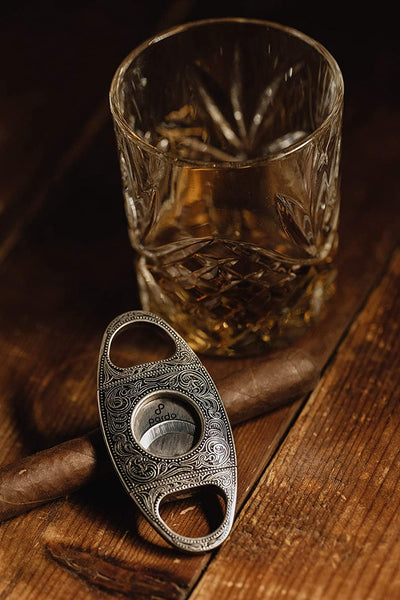 Pardo Cigar Cutter Engraved Stainless Steel - Silver - Straight Cut, Double Blade