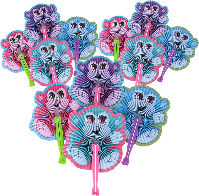 Kicko Folding Paper Monkey Fan - 12 Pack - 10 Inch - for Kids, Party Favors, Stocking
