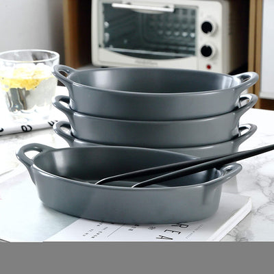 Bruntmor Set of 4 Oval Au Gratin 8"x 5" Baking Dishes, Lasagna Pan, Ceramic Bakeware Ideal