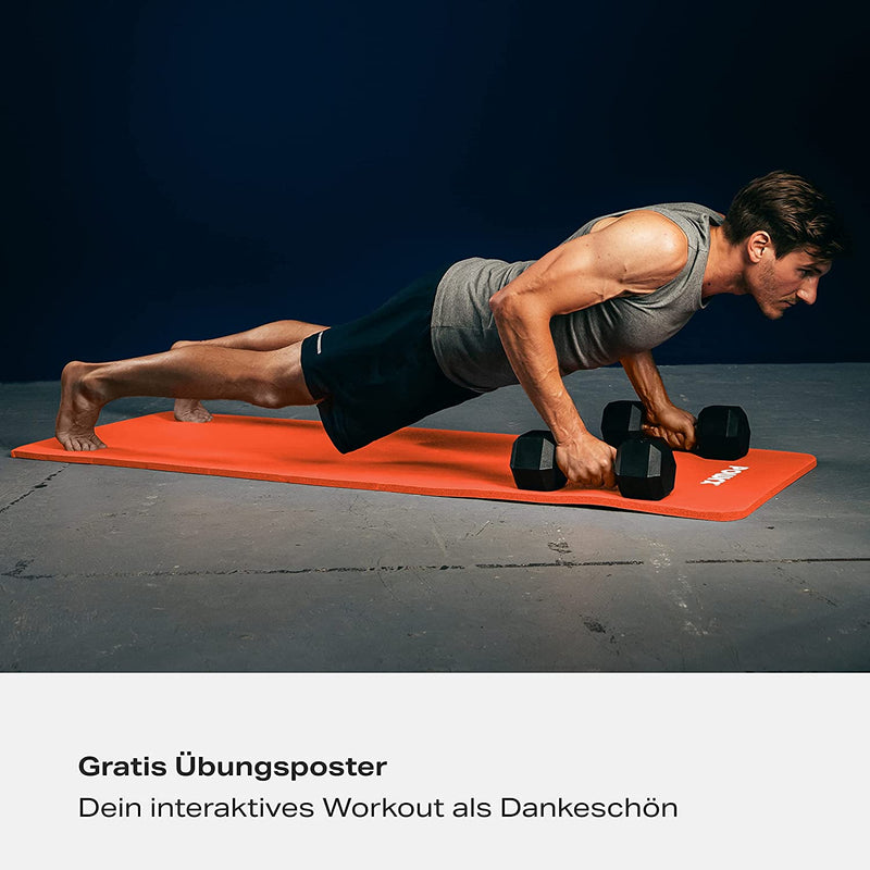 Gymnastics mat yogamatt (orange 183 x 60 x 1 cm) including practice poster
