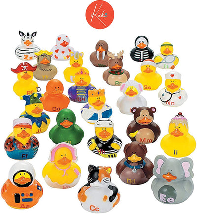 Kicko Alphabet Rubber Duck Toys - 26 Pack - Assorted Duckies for Kids Party Favors,