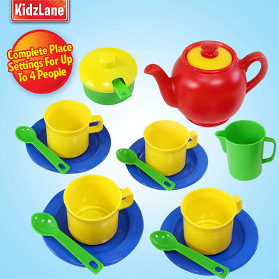 Kidzlane Play Tea Set, 15+ Durable Plastic Pieces, Safe and BPA Free for Childrens Tea