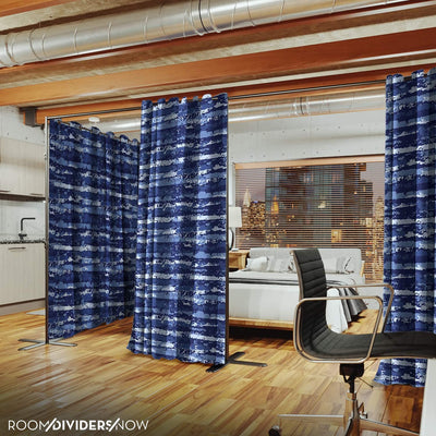 End2End Room Divider Kit - Large A, 8ft Tall x 12ft - 14ft Wide, Blue Stripe (Room