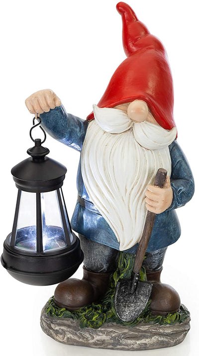 Vp Home Earnest Garden Gnome With Lantern Solar Powered Led Outdoor Decor Light (Red Hat)