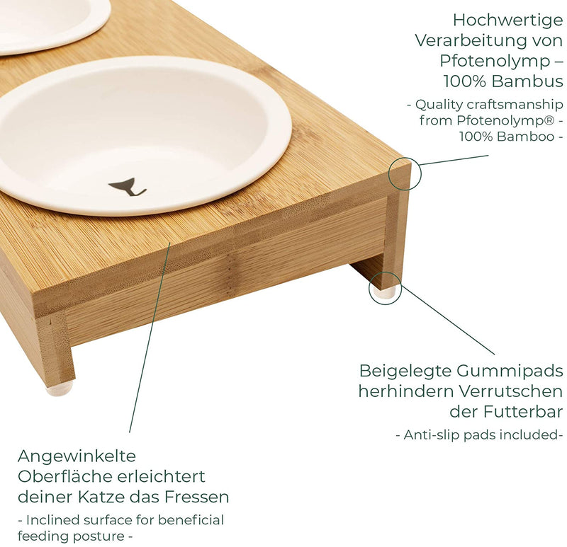 Feeding station / feedable for cats made of bamboo / wood 2 bowls for your cat