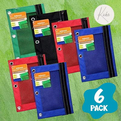 Kicko Pencil Case  3 Ring Pouch - Assorted Bright Colors Binder Pouch  6 Pack