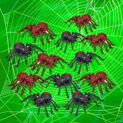Kicko Wind-Up Spider - Pack of 12, 3 Inch Black and Brown Scary Spiders with Wheels