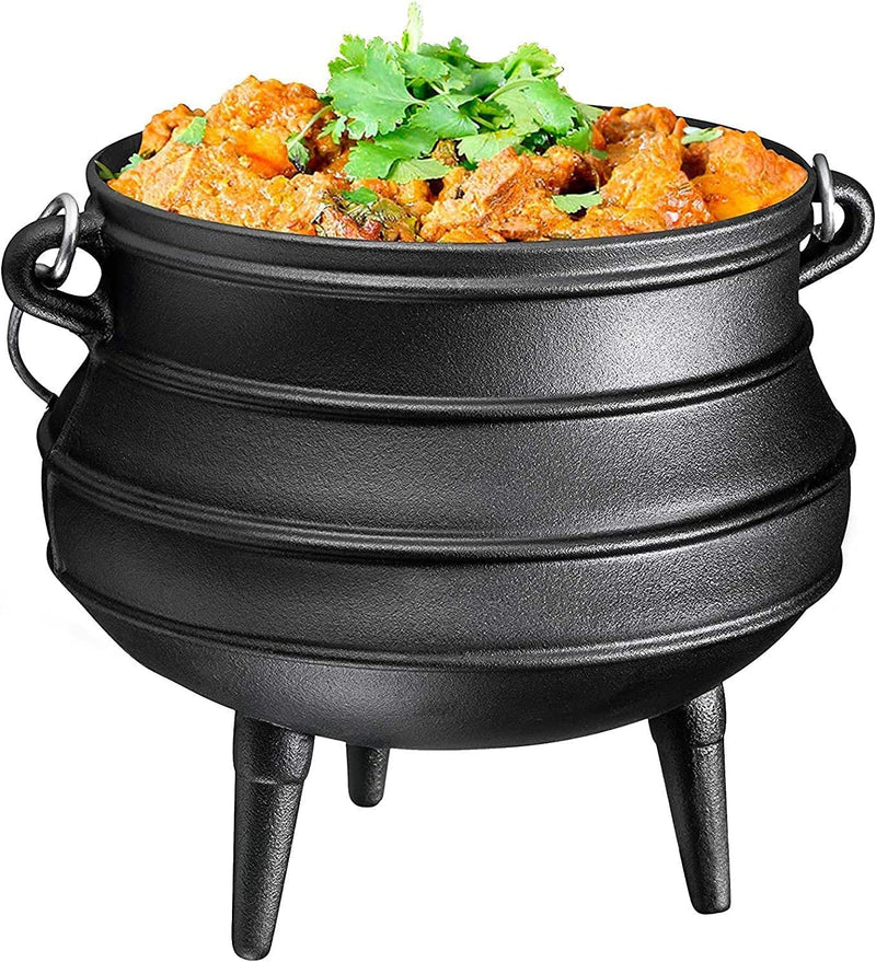 Cast Iron Pre-Seasoned Potjie African Pot With Lid, 10 Quarts, Size 4