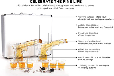 Gun Decanter Liquor Gun Dispenser Gun Whiskey Decanter Includes 2 Stand 6 Shot Glasses 2