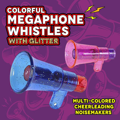 Kicko Colorful Megaphone Whistles with Glitter - 48 Pack - Multi-Colored Cheerleading