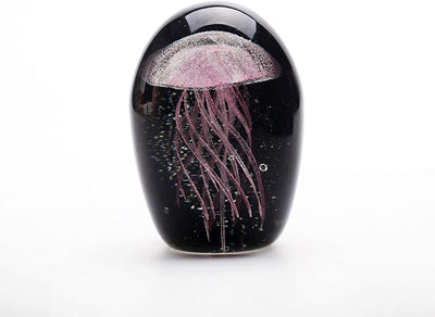 4.5 Inch Glass Jellyfish Paperweight, Glass Paperweight Figurine Glow in The Dark (Black