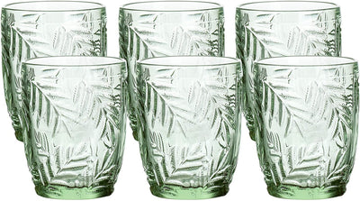 Colored Wine Glass Vintage - Pressed Pattern Water Glass - 7.5 Ounce Set of 6 (Green