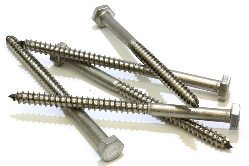 1/2" X 2" Stainless Hex Lag Bolt Screws, (10 Pack) 304 (18-8) Stainless Steel, by Bolt