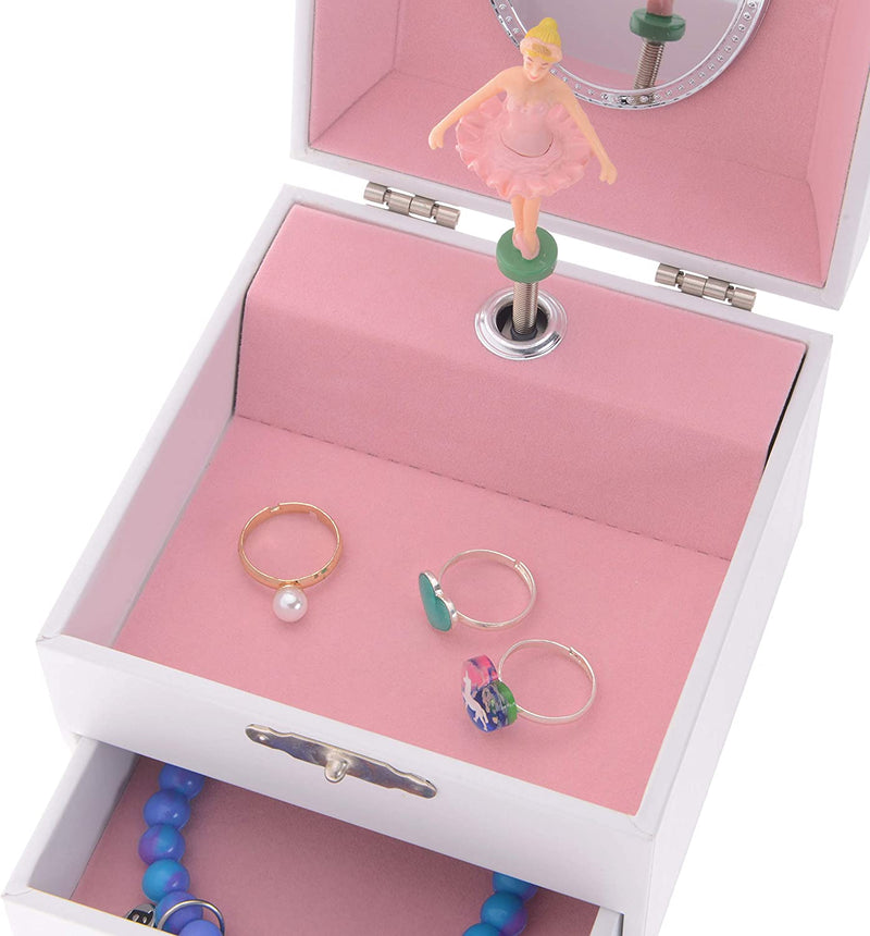 Jewelkeeper Personalize-Your-Own White Musical Ballerina Jewelry Box with Pullout Drawer