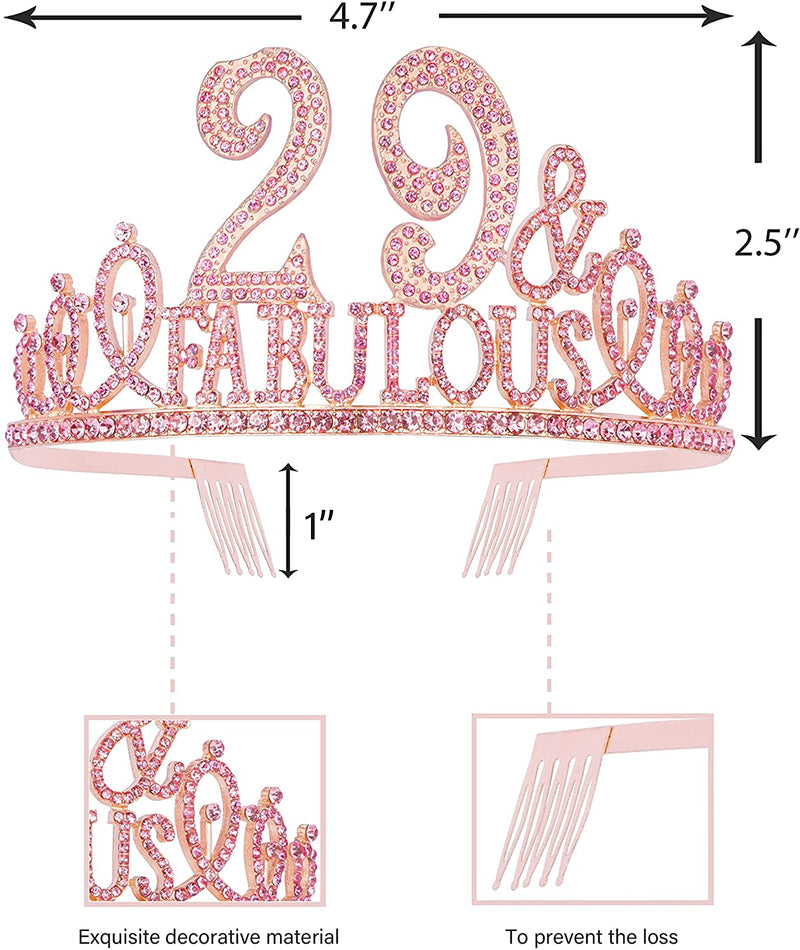 29th Birthday Gifts for Women, 29th Birthday Crown and Sash for Women, 29th Birthday