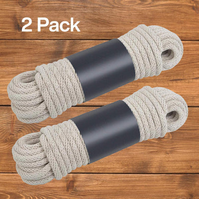 Katzco Natural Cotton Rope - 2 Pack - 100 Feet - 3/8 Inch Thick - for Sports, Hiking