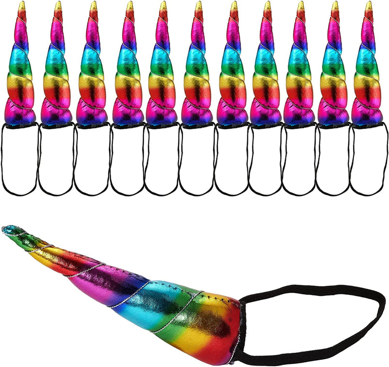 Kicko 7 Inch Rainbow Unicorn Headband - 12 Pack - Twisted Shiny Horn Headpieces for Girls
