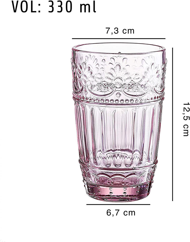 Glass Tumblers | Set Of 6 Drinking Glasses | 11Oz Embossed Design | Drinking Cups For Wa