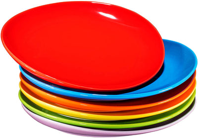 Ceramic Curved Dinner Plate Set of 6 - Colorful Pro-Grade Restaurant Dinner Plates